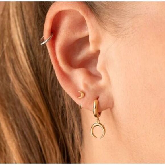 Little Moon Huggie Earrings, Gold - Picture 3 of 3